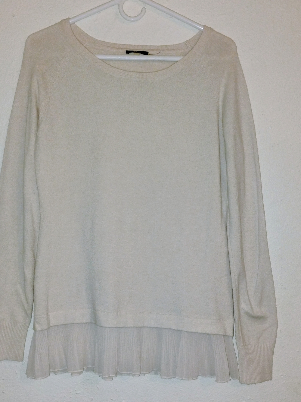 Milano Cream Long Sleeve Sweater with Pleated Hem